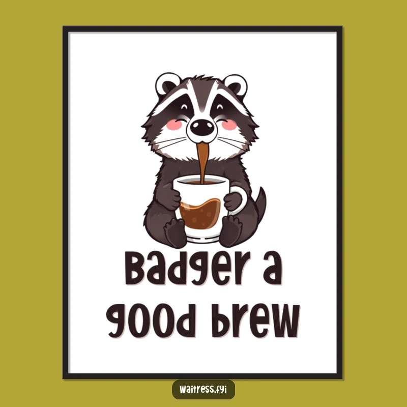 Funny Badger Coffee Digital Art: Printable Critter Brew Poster, Perfect DIY Funny Gift!