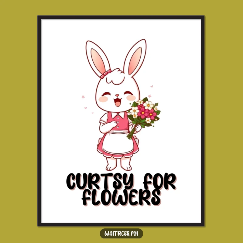 Funny Digital Art Print: Bunny Waitress Flowers - Hilarious Wall Decor Art, Gift