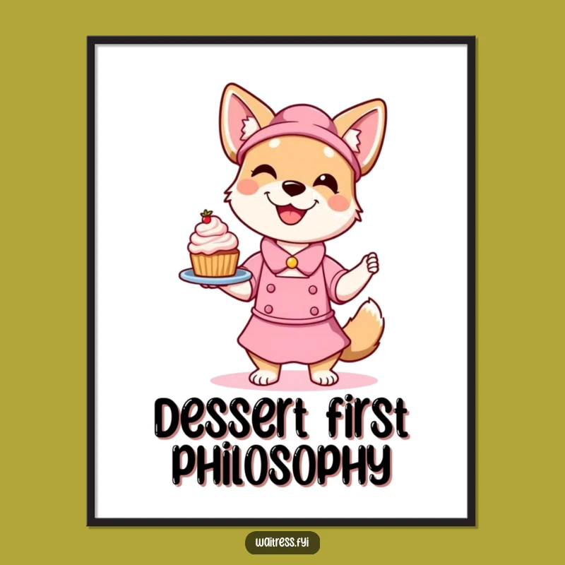 Funny Dog Waitress Digital Art: Instant Dessert Pup Download, Perfect Gift
