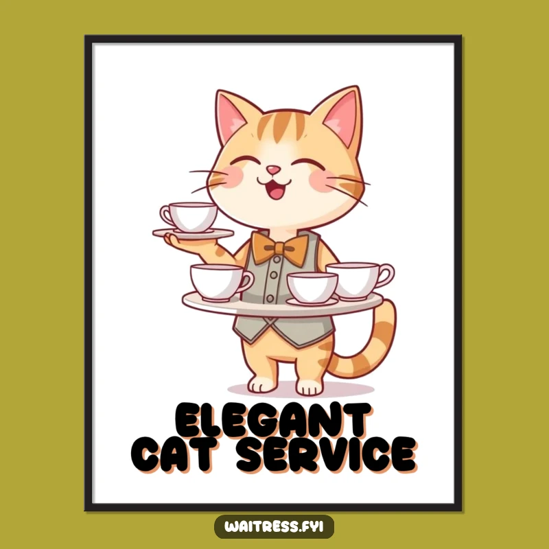 Funny Cat Waiter Digital Art: Dapper Service Vibes - Instant Funny Gift