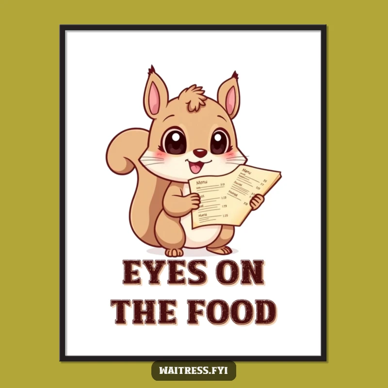 Funny Squirrel Menu Digital Art: Giggling Server, Instant Funny Decor Gift