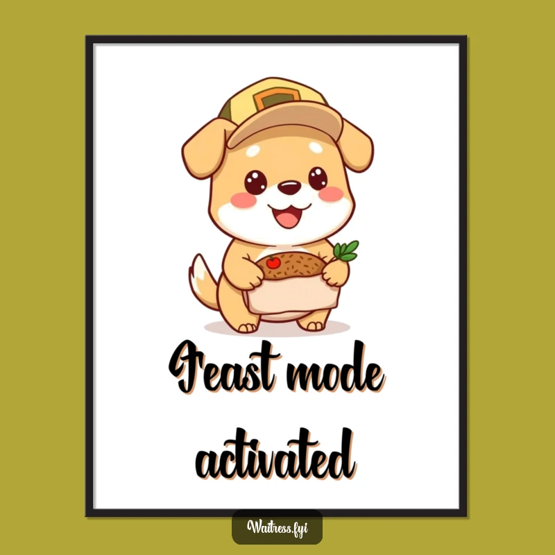 Funny Dog Delivery Digital Art: Cheerful Cap Dog Print, Mealtime Joy, Perfect Funny Gift