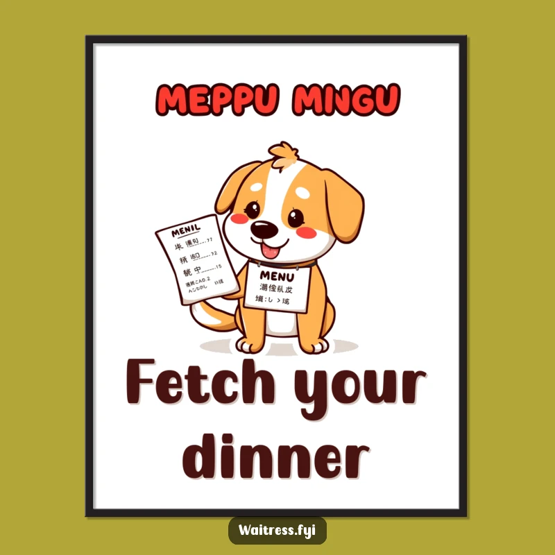 Funny Dog Waiter Digital Art: Printable Cartoon Canine Poster, Perfect DIY Funny Gift!