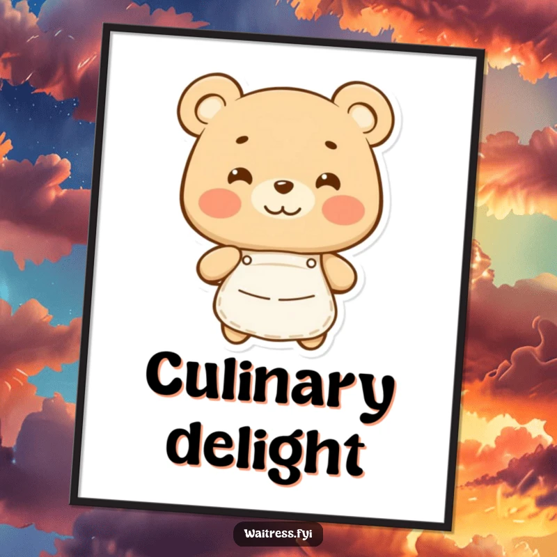 Funny Bear Digital Art Print: Happy bear character in an apron, symbolizing culinary warmth, a perfect funny gift.