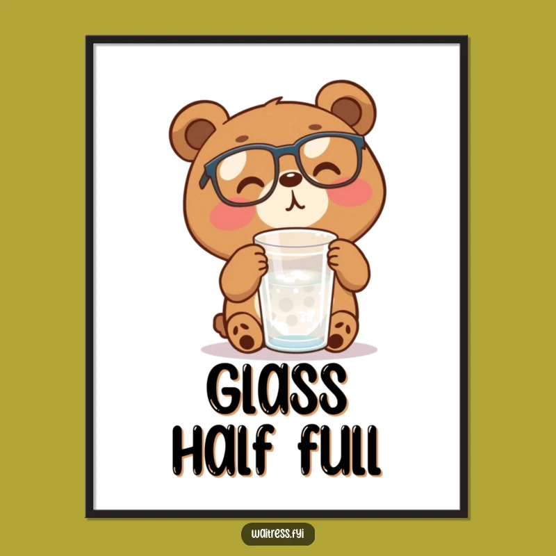 Funny Bear with Glasses Digital Art, Instant Hydration Humor for Your Wall Decor