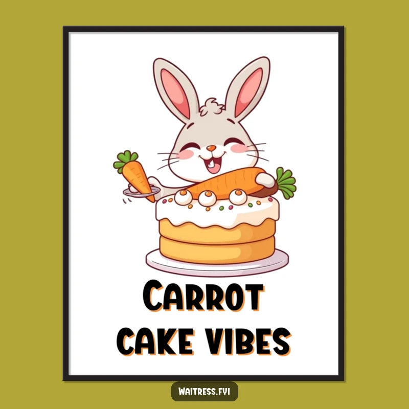 Funny Bunny Baker Digital Art - Rabbit Serving Cake, Instant Funny Gift for Walls!