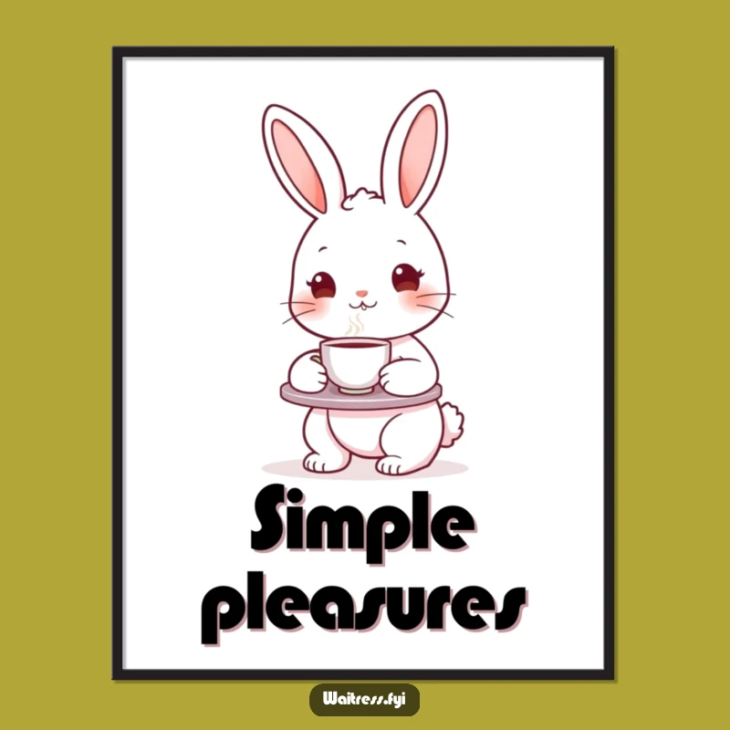Funny Bunny Tea Time Digital Art - Cute Character Printable, Instant Gift