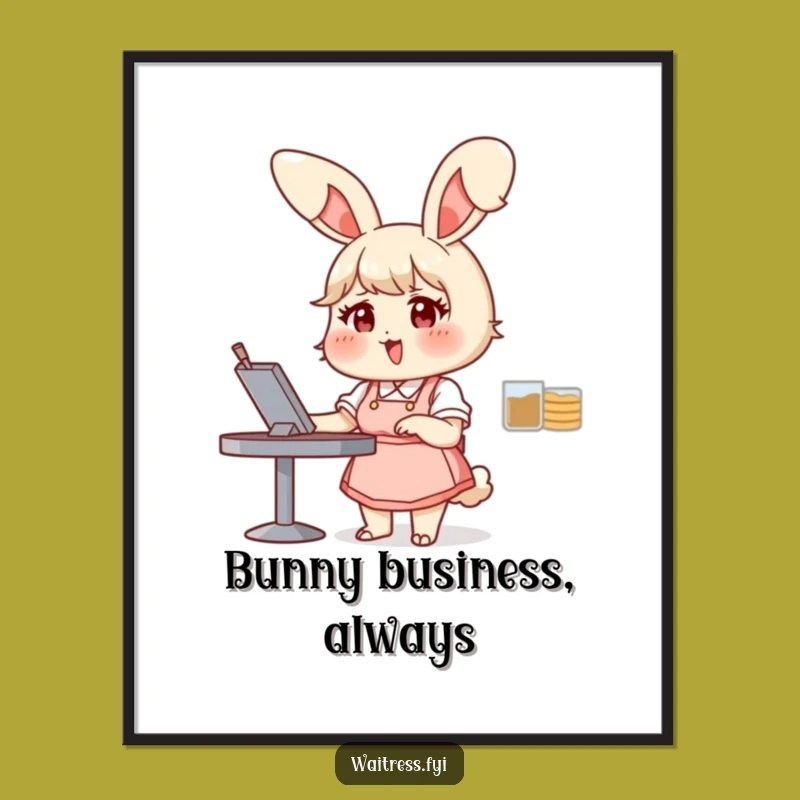 Funny Bunny Waitress Digital Art: Cheerful Order Taking for Walls