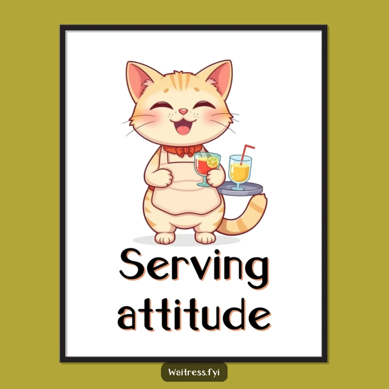 Funny Cat Waiter Digital Art - Feline Balancing Drinks, Instant Funny Gift for Your Walls!