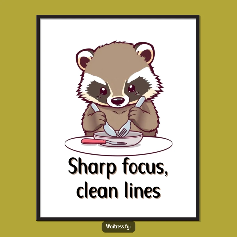 Funny Kawaii Badger Digital Art: Orderly Cutlery Printable for Tidy Decor