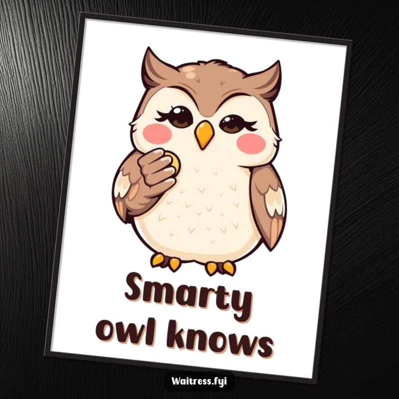 Funny Kawaii Owl Finance Digital Art: High-resolution art of a wise owl presenting a bill, perfect for witty and humorous decor.