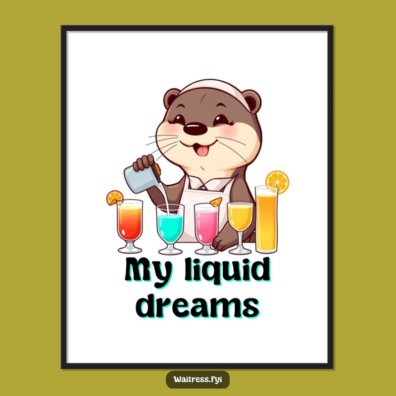 Funny Otter Waitress Digital Art: Cheerful Pouring Download, Instant Humorous Gift