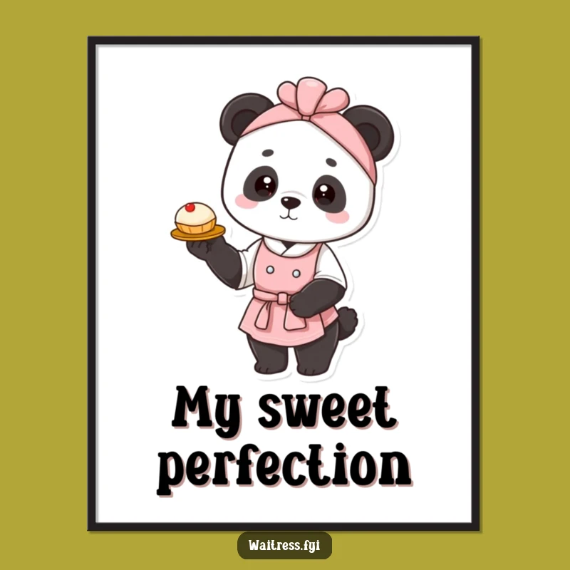Funny Panda Waitress Digital Art: Elegant Pastry Download, Instant Humorous Gift