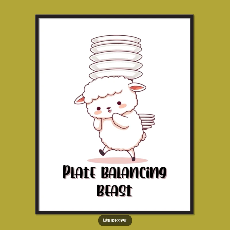 Funny Sheep Plate Struggle Digital Art: Instant Download, Adorable Decor, Cute Gift
