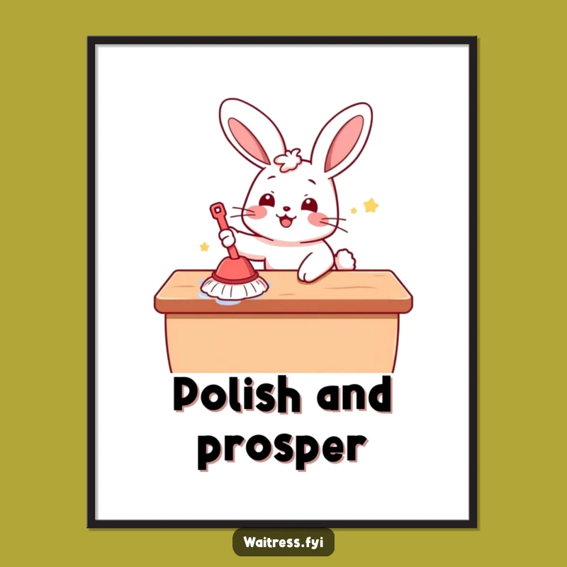 Funny Kawaii Bunny Cleaning Digital Art Print: Decorate with Joyful Cute Vibes Gift