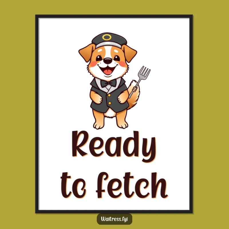 Funny Dog Waiter Digital Print: Instant Happy Art, Downloadable Funny Gift for Dog Art Lovers