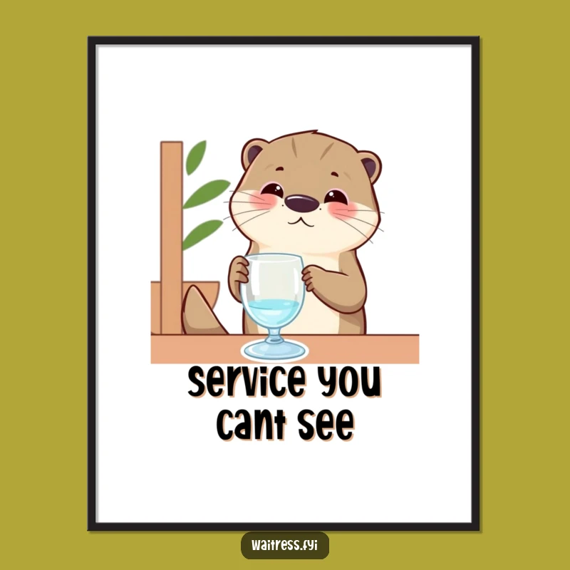 Funny Otter Digital Art: Contented Otter Server Polishing Invisible Glass, Instant Funny Gift