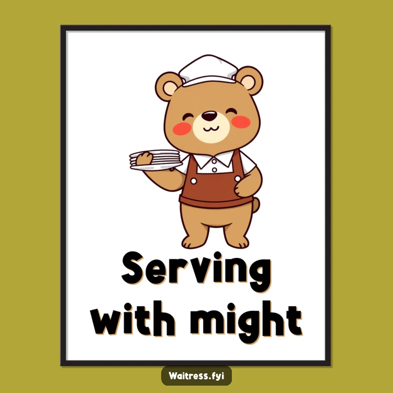 Funny Bear Waiter Digital Print: Instant Cheerful Art, Downloadable Funny Gift for Bear Art Lovers