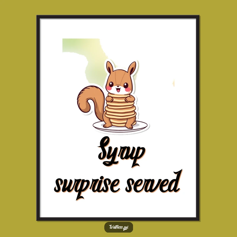 Funny Squirrel Pancakes Digital Art: Printable Critter Breakfast Poster, Perfect DIY Funny Gift!