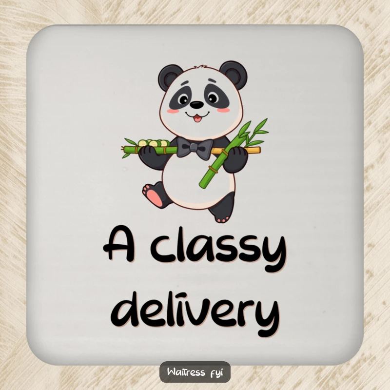 Funny Panda Bamboo Drink Coasters featuring a friendly panda with bamboo, offering surface protection with cute humor.