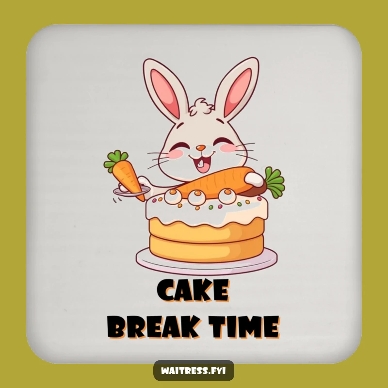 Funny Bunny Baker Drink Coasters - Rabbit Serving Cake, Protect Surfaces Funny Gifts!