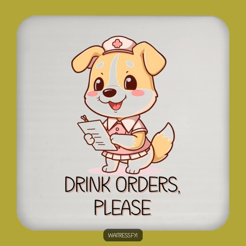 Funny Dog Waitress Drink Coasters - Pooch Taking Orders, Protect Surfaces Funny Gifts!