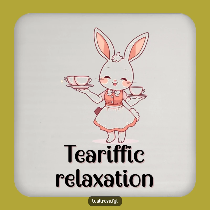 Funny Bunny Waitress Drink Coaster: Tea Tray Holder, Humorous Cafe Decor Gift
