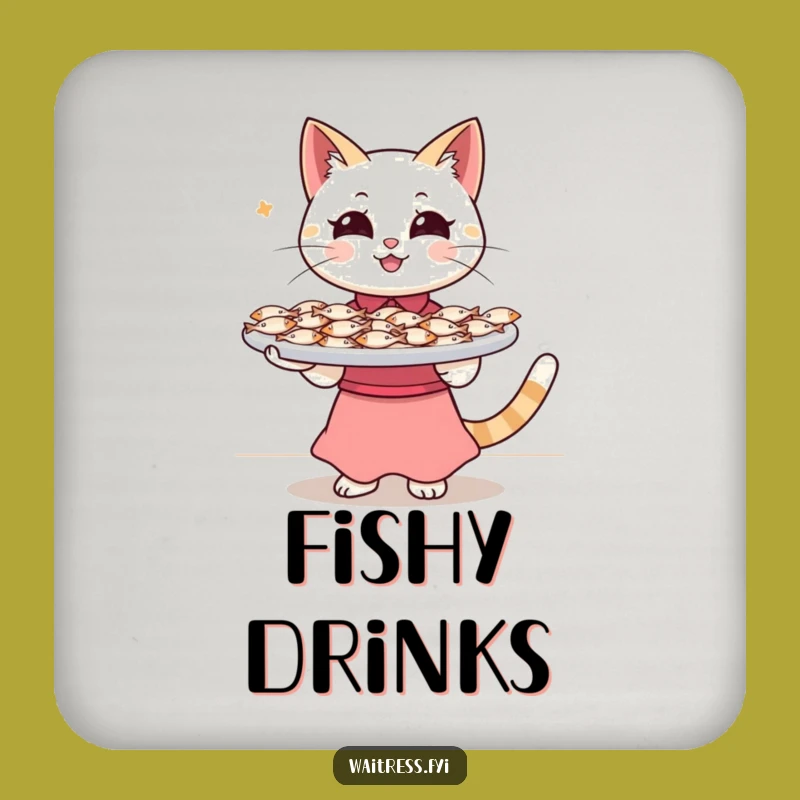 Funny Cat Waitress Coasters: Serve & Protect - Hilarious Fish Set for Tables, Gift