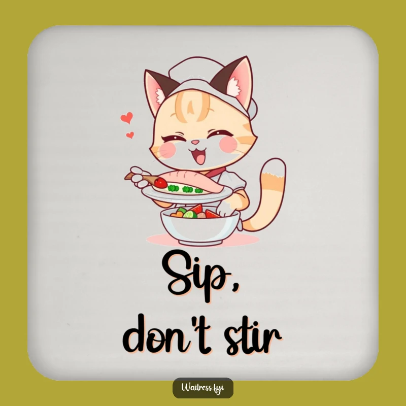 Funny Cat Waitress Coasters: Winking Feline Protection, Hilarious Drink Gift Set