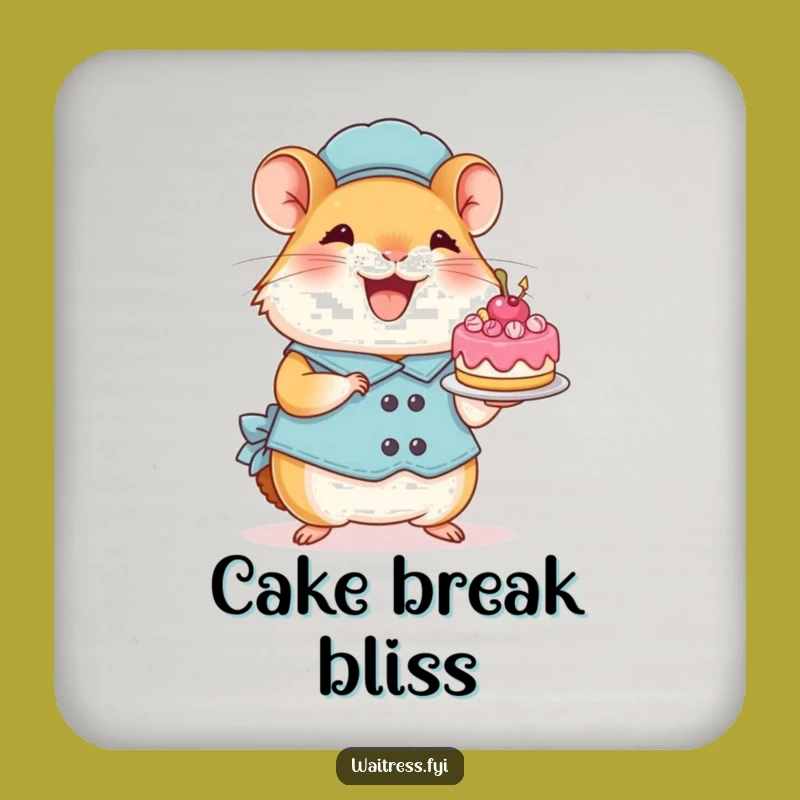 Funny Hamster Coaster: Hamster Presents Cake, Protect Surfaces Funny Gift