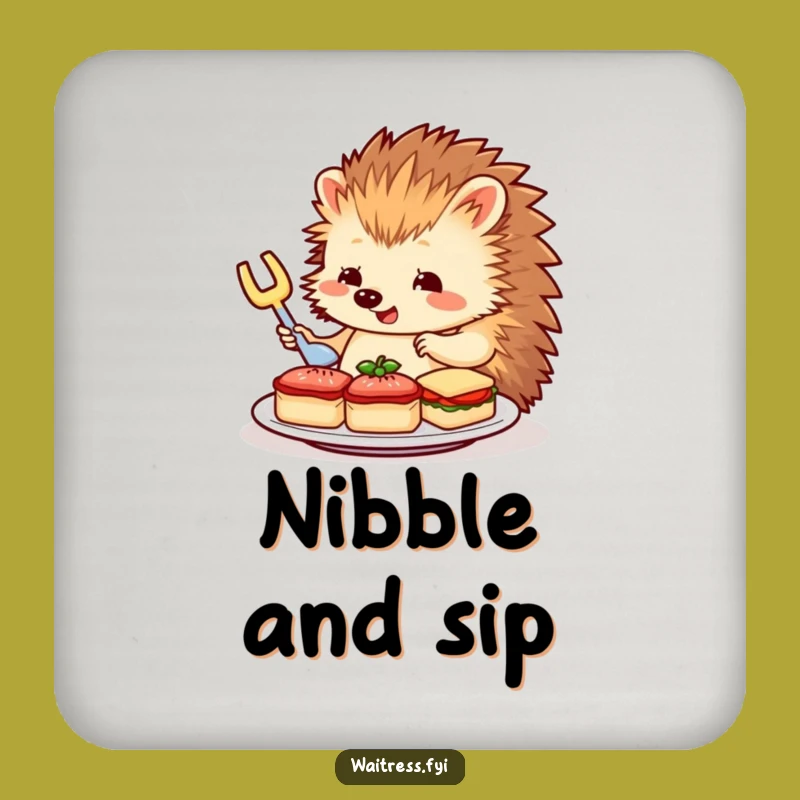 Funny Hedgehog Coaster: Hedgehog Arranges Sandwiches, Protect Surfaces Funny Gift