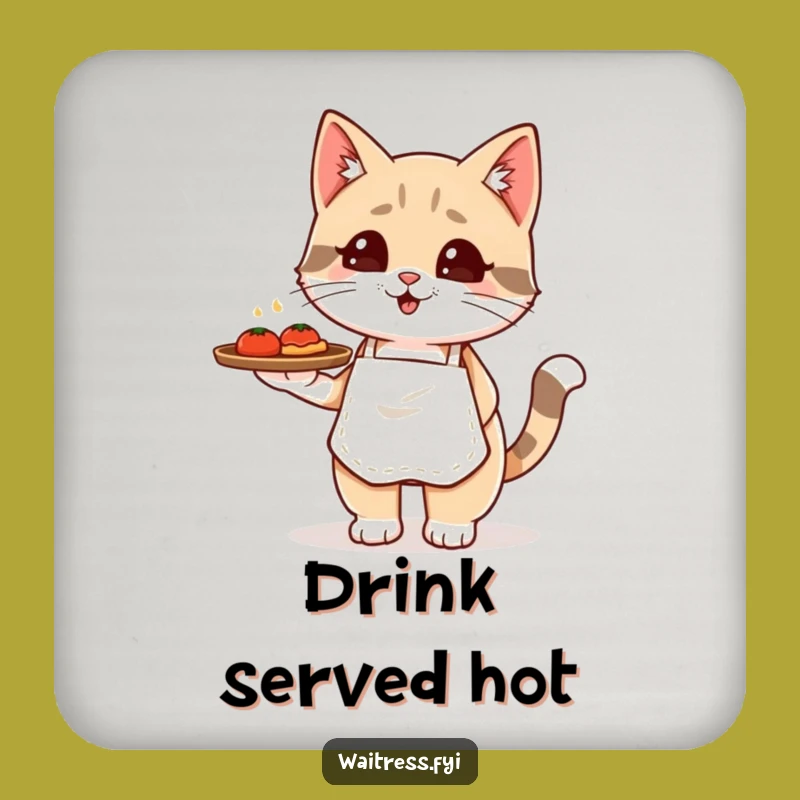 Funny Kawaii Cat Waiter Coasters: Protect Surfaces with Cute Feline Style, Set of Funny Gifts!