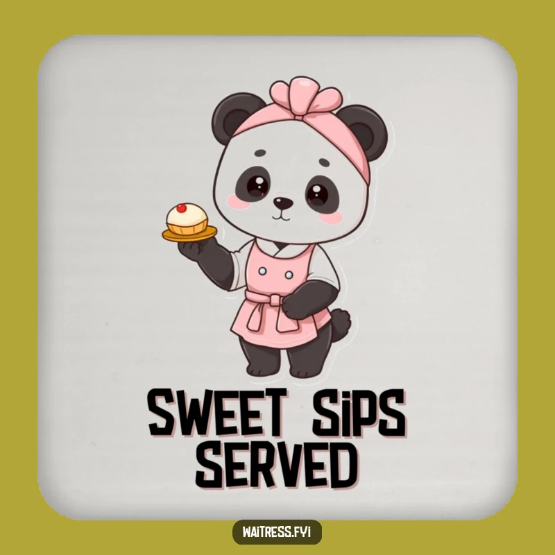 Funny Panda Waitress Coaster Set: Elegant Pastry Protection, Humorous Gift