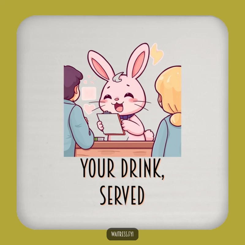 Funny Pink Rabbit Order Taker Coaster: Protect Surfaces With Cheerful Service Style
