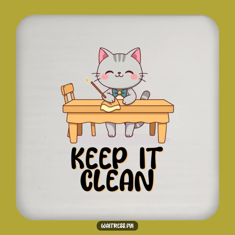 Funny Grey Cat Butler Coaster: Protect Surfaces With Dapper Style