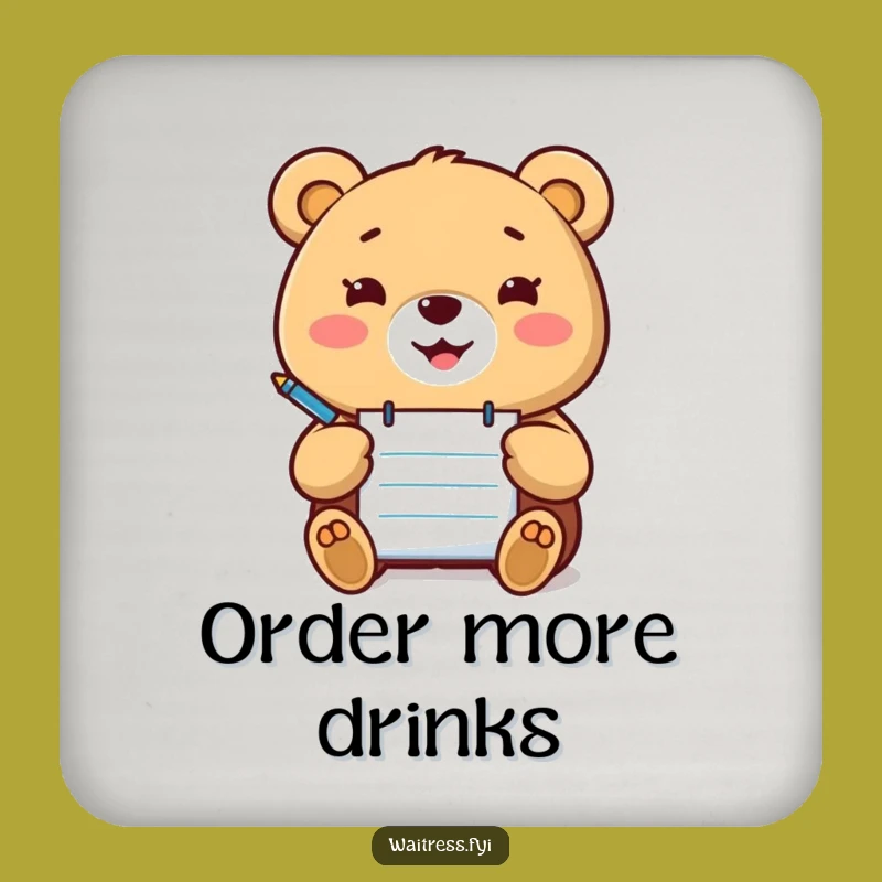 Funny Kawaii Bear Order Taker Coasters: Protect Surfaces with Happy Bear Style, Set of Funny Gifts!