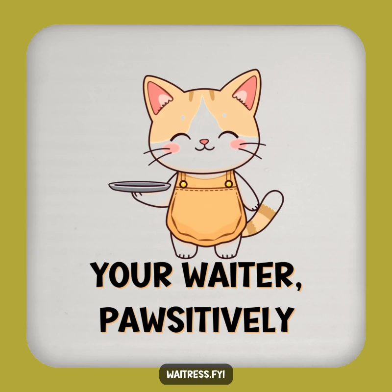 Funny Cat Waiter Coasters (Set of 4): Cute Table Protector, Unique Funny Gift for Cat Lovers