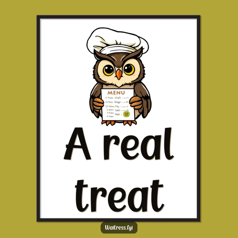 Funny Owl Chef Poster: Humorous Kitchen Art Wall Decor Gift
