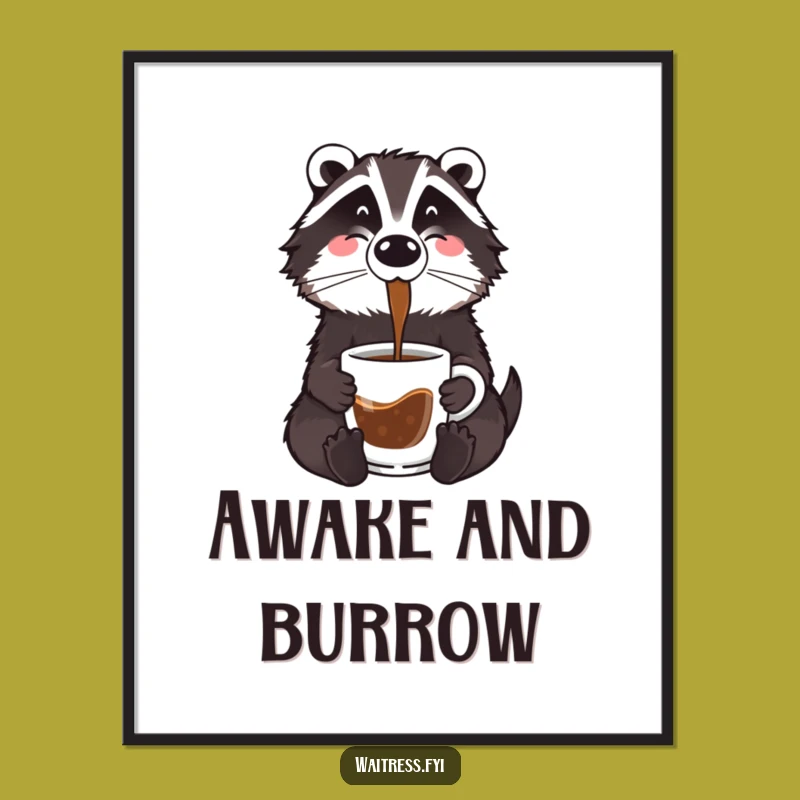 Funny Badger Coffee Poster: Cozy Cartoon Critter Art, Ideal Wall Decor, Great Funny Gift!