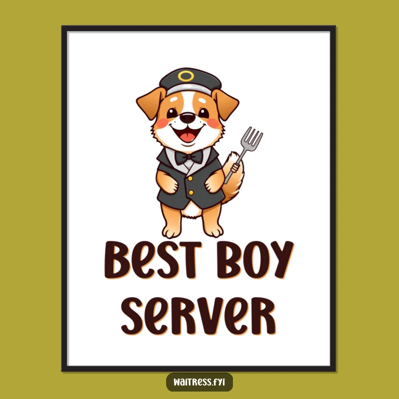 Funny Dog Waiter Poster: Happy Pooch Art, Charming Funny Gift for Dog Decor