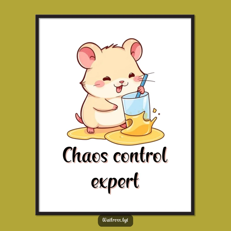 Funny Kawaii Hamster Poster: Spill Cleanup Art Print for a Humorous Home Decor