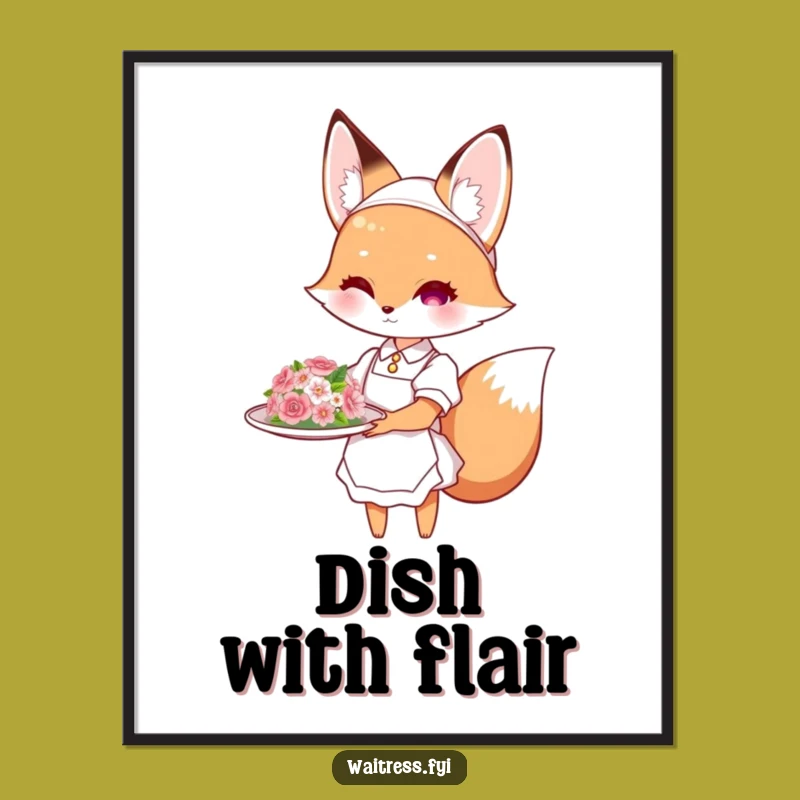 Funny Fox Waitress Poster: Elegant Dish Presentation Humor for Walls