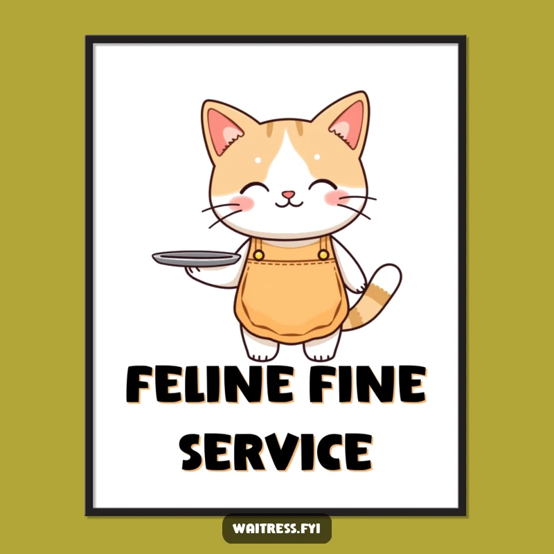 Funny Cat Waiter Poster: Cute Animal Art Print, Charming Funny Gift for Cat Decor