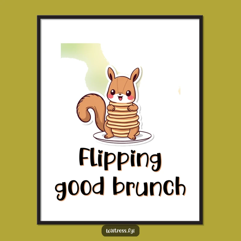 Funny Squirrel Pancakes Poster: Whimsical Cartoon Critter Art, Ideal Wall Decor, Great Funny Gift!