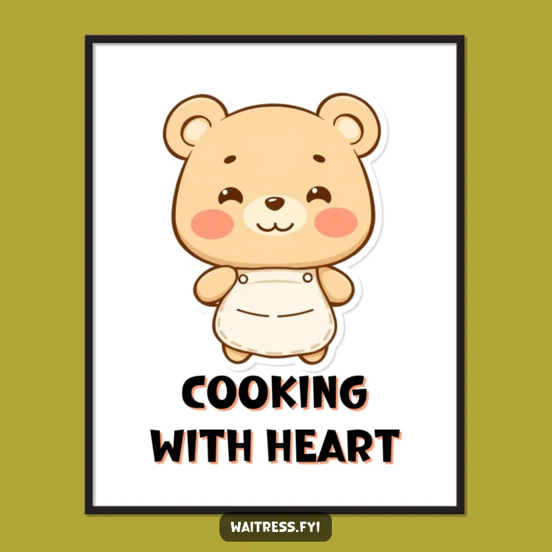 Funny Bear Apron Poster: Bring Warmth and Humor to Your Kitchen Walls