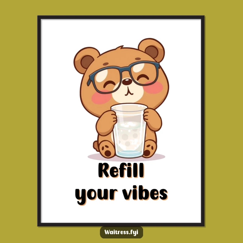 Funny Bear with Glasses Poster, Hilarious Hydration Art for a Cheerful Home Decor