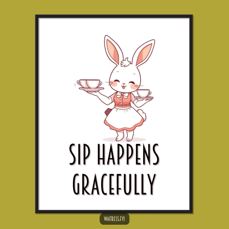 Funny Bunny Waitress Poster: Whimsical Cafe Art, Humorous Tea Lover Gift