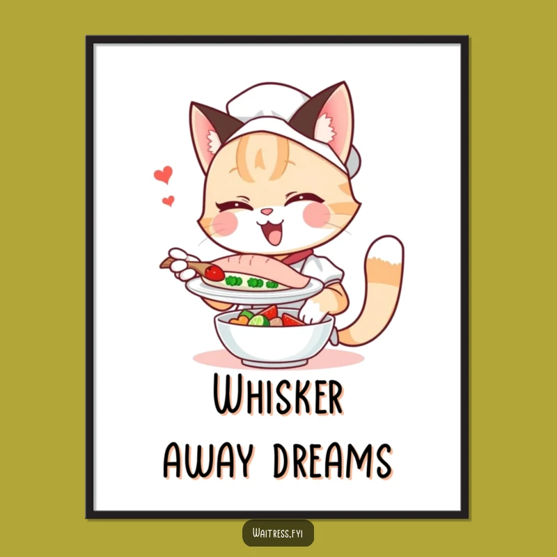 Funny Cat Waitress Poster: Winking Feline Art Print, Hilarious Wall Decor Gift