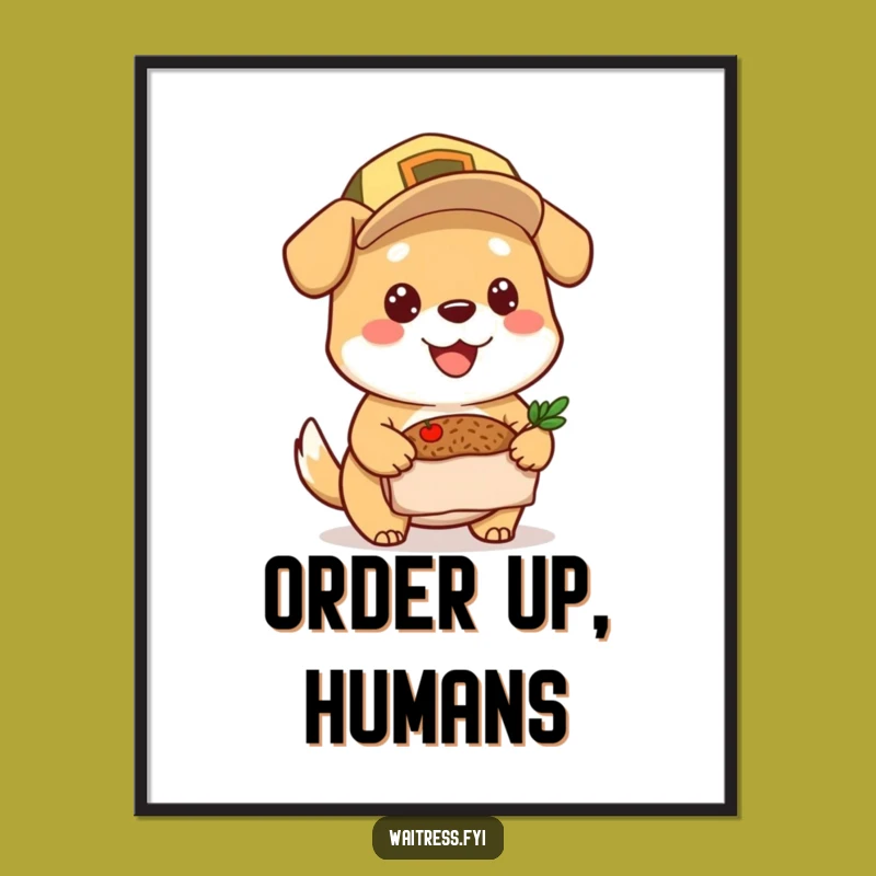 Funny Dog Delivery Poster: Cheerful Cap Art, Hilarious Meal Scene, Perfect Funny Gift Decor
