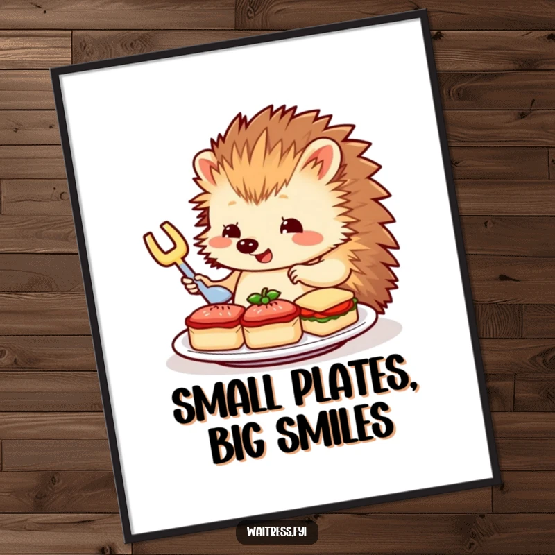 Funny Hedgehog Server Poster: Depicts a charming hedgehog carefully arranging miniature sandwiches, creating a moment of delicate humor.